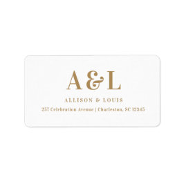 Bröllop Monogram minimalistisk vit Guld Adressetikett