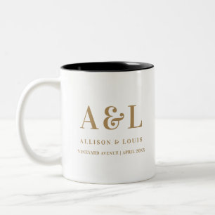Bröllop Monogram minimalistisk vit Guld Två-Tonad Mugg
