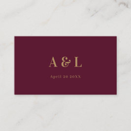 Bröllop Monogram minimalistiskt Burgundy Guld Placeringskort