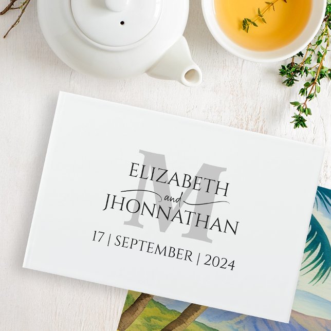 Bröllop Monogram - minimalistiskt, enkelt svartvit Gästböcker (Skapare uppladdad)