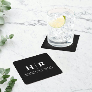 Bröllop Monogram Modern Anpassningsbar Bride and G Underlägg Papper Kvadrat