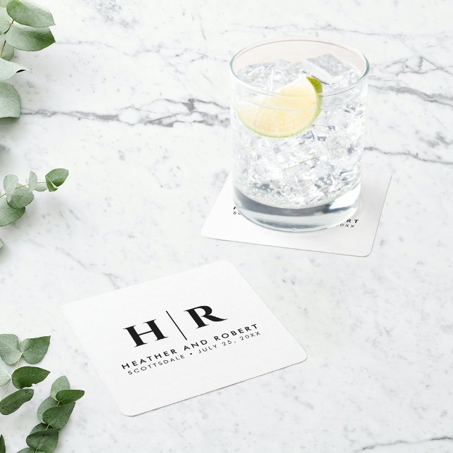 Bröllop Monogram Modern Anpassningsbar Bride and G Underlägg Papper Kvadrat (Skapare uppladdad)