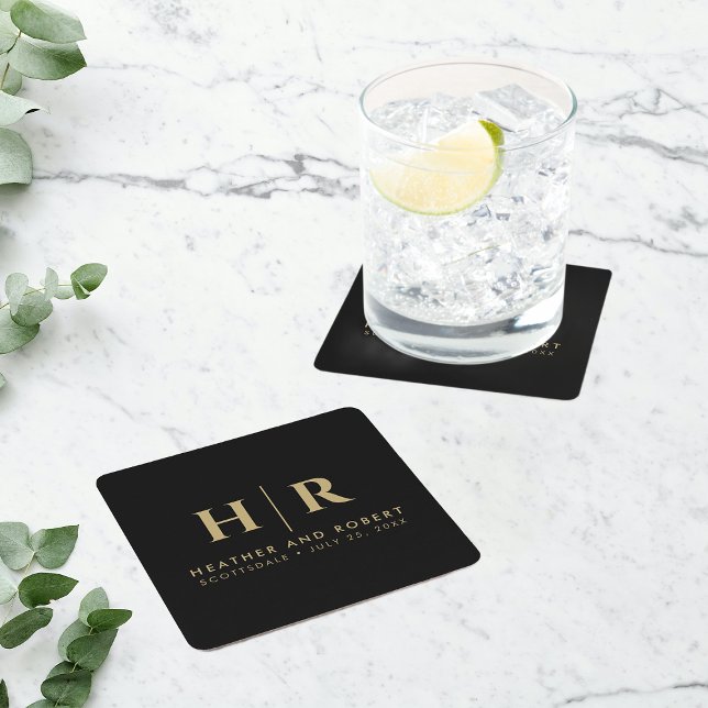 Bröllop Monogram Modern Anpassningsbar Bride and G Underlägg Papper Kvadrat (Skapare uppladdad)