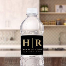 Bröllop Monogram Modern Anpassningsbar Bride and G Vattenflaskor Etikett