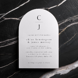 Bröllop Monogram Modern Minimal Svartvit vit svart Inbjudningar