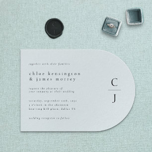 Bröllop Monogram Modern Minimal Svartvit vit svart Inbjudningar
