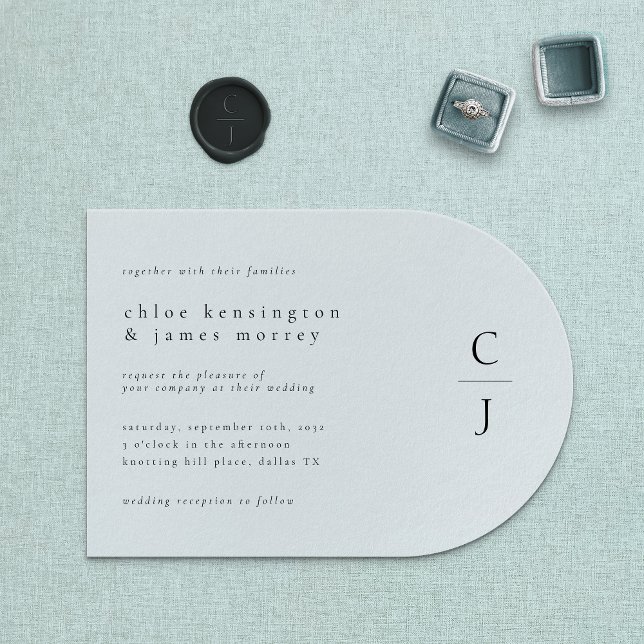 Bröllop Monogram Modern Minimal Svartvit vit svart Inbjudningar (Skapare uppladdad)