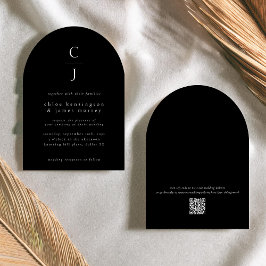 Bröllop Monogram Modern Solid Black Anpassningsbar Inbjudningar