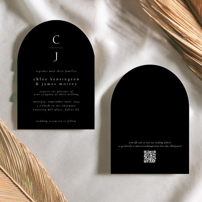 Bröllop Monogram Modern Solid Black Anpassningsbar Inbjudningar (Skapare uppladdad)