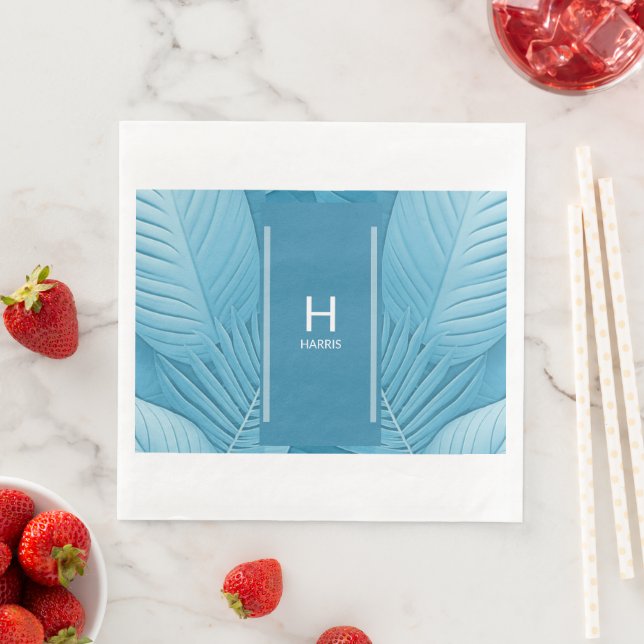 Bröllop Monogram Napkins | Tropical Teal Pappersservett (Insitu)