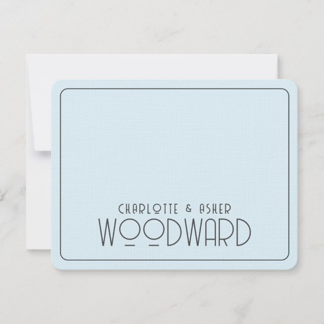 Bröllop Monogram Newlyweds Blue Embossed Linen Anteckningskort (Framsida)