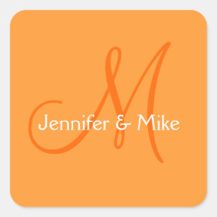 Bröllop Monogram Orange Stickers Square Fyrkantigt Klistermärke