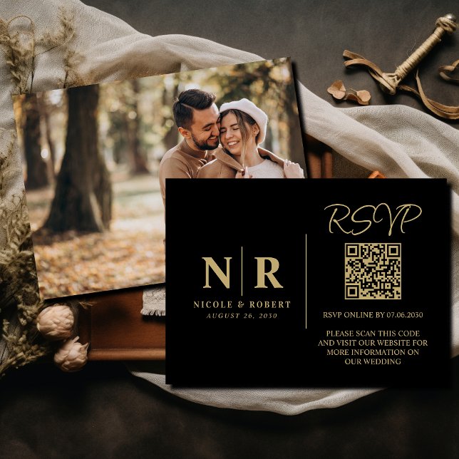 Bröllop Monogram OSA QR-kodfoto Elegant för  Tilläggskort (Skapare uppladdad)