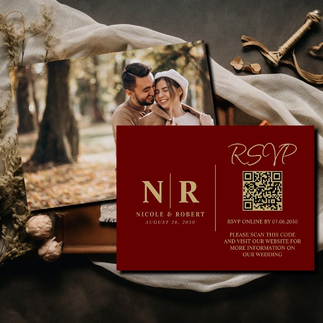 Bröllop Monogram OSA QR-kodfoto Elegant för  Tilläggskort (Skapare uppladdad)