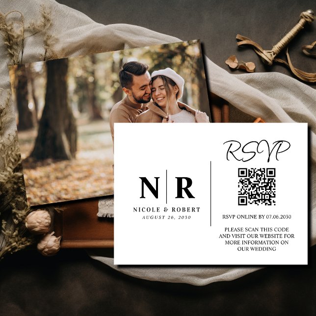 Bröllop Monogram OSA QR-kodfoto Elegant för  Tilläggskort (Skapare uppladdad)