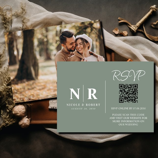 Bröllop Monogram OSA QR-kodfoto Elegant för  Tilläggskort (Skapare uppladdad)