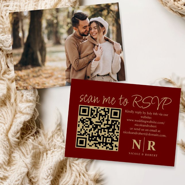 Bröllop Monogram QR-OSA med fotoElegant Tilläggskort (Skapare uppladdad)
