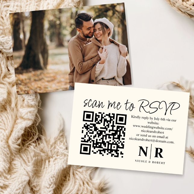 Bröllop Monogram QR-OSA med fotoElegant Tilläggskort (Skapare uppladdad)