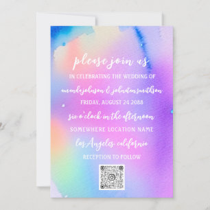 Bröllop Monogram QR Rosa Holography Inbjudningar