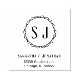 Bröllop Monogram Returadress | Geometric Gräns Stämpel