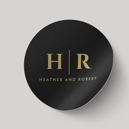 Bröllop Monogram Simple Classic Chic Black Guld Runt Klistermärke