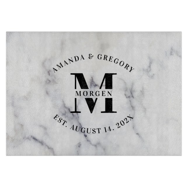 Bröllop Monogram Typography White Marble (Framsidan)