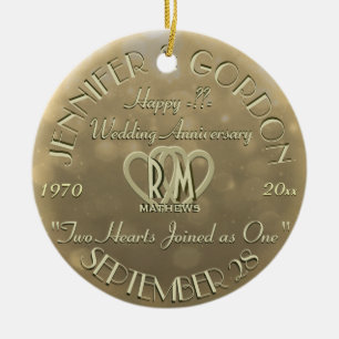 Bröllop Monogramårsdag Guld Färg Julgransprydnad Keramik