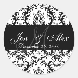 Bröllop-monogrammet Bride Groom-datumförslutning Runt Klistermärke