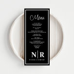 Bröllop-monogrammottagning eller Förlovning-middag Meny<br><div class="desc">Vi presenterar vårt Monogram Reception eller Förlovning Middag Menus för svartvita Bröllop, ett typexempel på tidlös elegans och personlig sofistikering för ditt speciella firande. Dessa menyer, som är konstruerade med stor noggrannhet för detaljer, höjer din middag för mottagning eller förlovning med sin eleganta svarta och vita design och skapar en...</div>