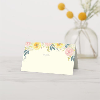 Bröllop-monteringskort för Blommigt gult Placeringskort