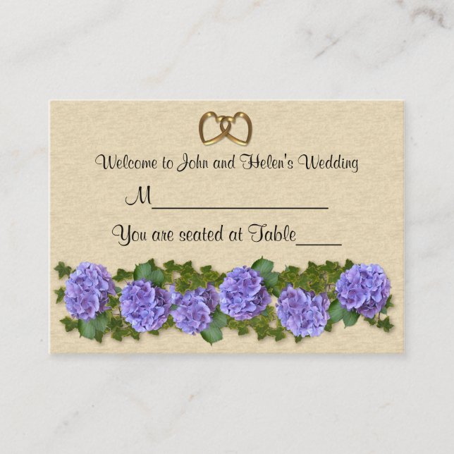 Bröllop Monteringskort Hydrangeas bord säten Placeringskort (Framsida)
