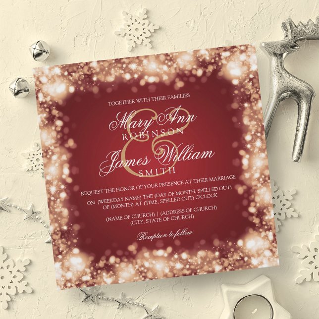 Bröllop mousserande Ljus Guld Inbjudningar (Wedding Sparkling Lights Gold Invitation)