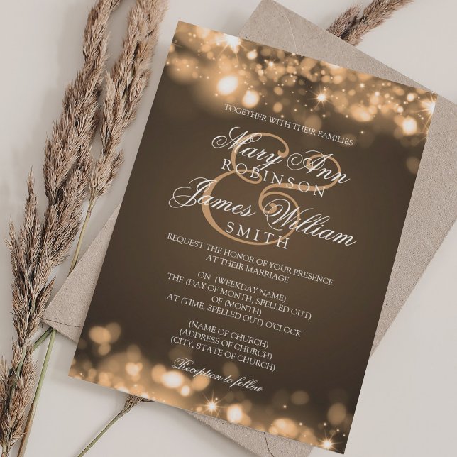 Bröllop mousserande Ljus Guld Inbjudningar (Wedding Sparkling Lights Gold Invitation)