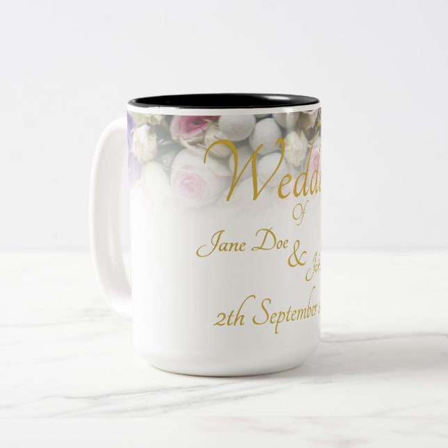 Bröllop Mugg - Brid med färgad bröllop bouquet (Framsida vänster)