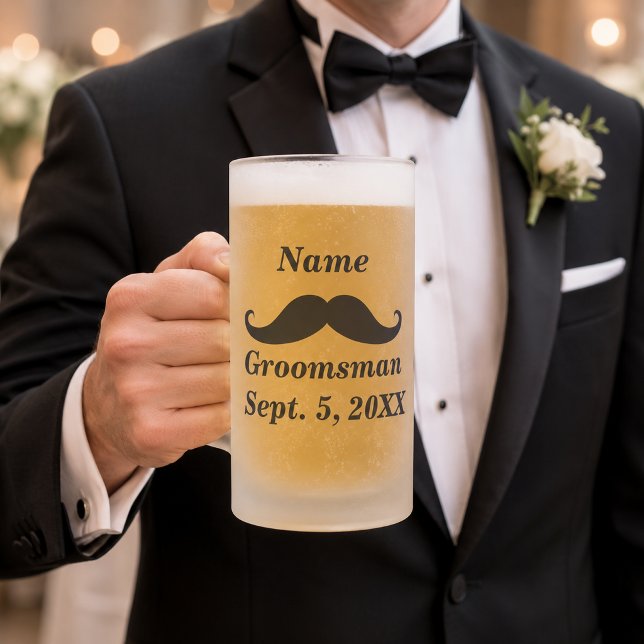 Bröllop Mustasch och Topphatt Frostad Glas Mugg (Groomsman Mustache and Top Hat Frosted Glass Mug)