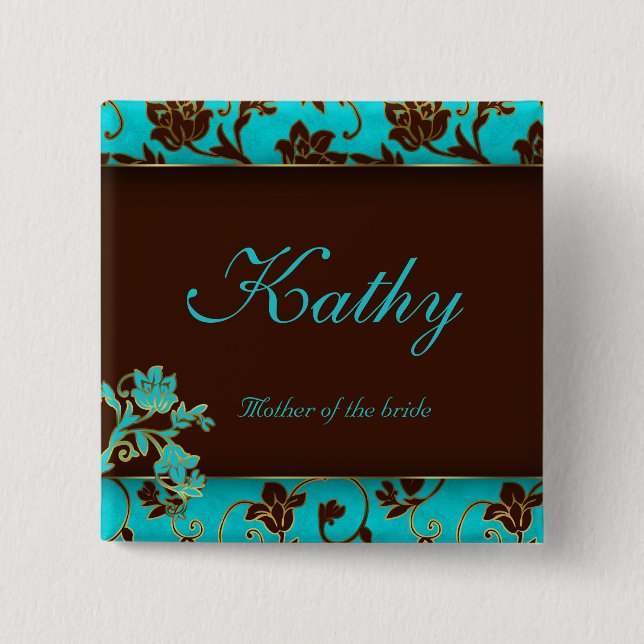 Bröllop Namn bricka Button Guld Blommigt BB Knapp (Framsida)