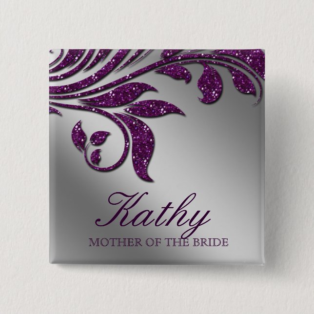 Bröllop Namn bricka Knappen Löv Gnistra Lila Silve Knapp (Framsida)