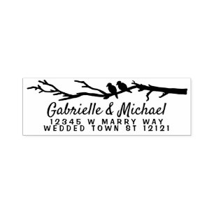 Bröllop Namn Returadress   Fåglar Träd Gren Självfärgande Stämpel
