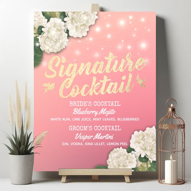 Bröllop Namnteckning Cocktail Drink Menu Hydrangea Poster (Skapare uppladdad)