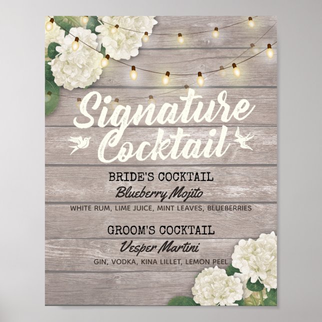 Bröllop Namnteckning Cocktail Drink Menu Wood Flow Poster (Framsidan)