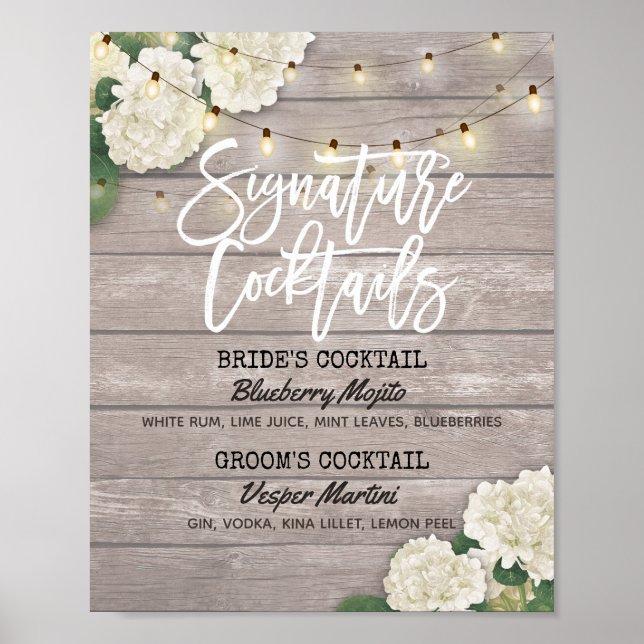 Bröllop Namnteckning Cocktail Drink Menu Wood Flow Poster (Framsidan)