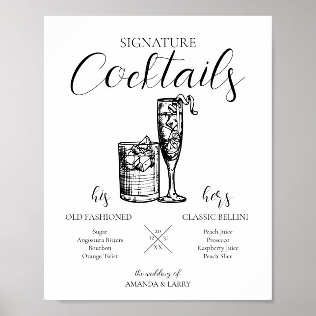 Bröllop Namnteckning cocktails Sign Poster (Framsidan)