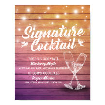 Bröllop Namnteckning Drink Menu Champagne Glass Wo