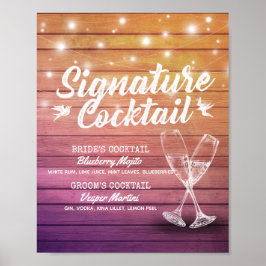 Bröllop Namnteckning Drink Menu Champagne Glass Wo Poster