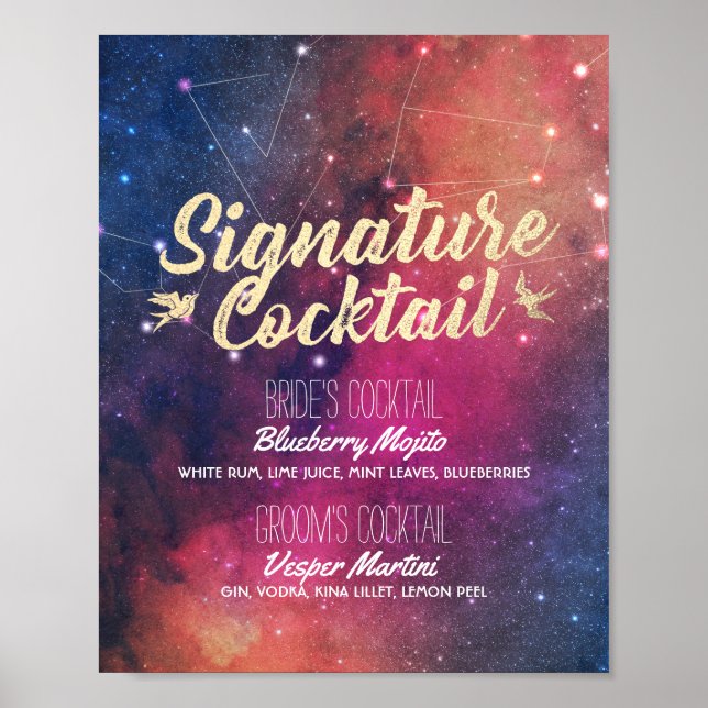 Bröllop Namnteckning Drink Menu Galaxy Constellati Poster (Framsidan)