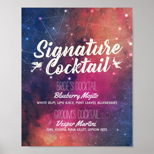 Bröllop Namnteckning Drink Menu Galaxy Constellati Poster (Framsidan)