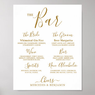 Bröllop Namnteckning Drink Personlig Guld Pub Poster