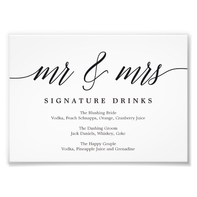 Bröllop Namnteckning Drinks Sign Välj Storlek Fototryck (Framsidan)