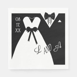 Bröllop Napkin | Black White Bride Groom Monogram Pappersservett