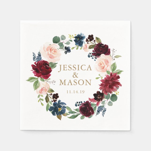 Bröllop Napkin Burgundy Cocktail Napkin Pappersservett (Framsidan)